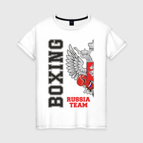 Женская футболка хлопок с принтом Boxing Russia (двухсторонняя) в Тюмени, 100% хлопок | прямой крой, круглый вырез горловины, длина до линии бедер, слегка спущенное плечо | boxer | boxing | russia team | бокс | боксер | сборная россии | тайский бокс