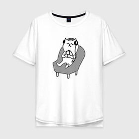 Мужская футболка хлопок Oversize с принтом Кот на релаксе | Cat | Кошка в Тюмени, 100% хлопок | свободный крой, круглый ворот, “спинка” длиннее передней части | cat | relax | кот | кошка | релакс