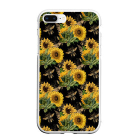 Чехол для iPhone 7Plus/8 Plus матовый с принтом Fashion Sunflowers and bees в Тюмени, Силикон | Область печати: задняя сторона чехла, без боковых панелей | black | fashion | flowers | flowers lovers | sunflower | sunflowers | букет подсолнухов | весенние подсолнухи | жёлтые подсолнухи | летние подсолнухи | летние цветы | насекомые | подсолнечник | подсолнухи