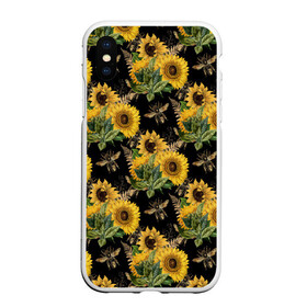 Чехол для iPhone XS Max матовый с принтом Fashion Sunflowers and bees в Тюмени, Силикон | Область печати: задняя сторона чехла, без боковых панелей | black | fashion | flowers | flowers lovers | sunflower | sunflowers | букет подсолнухов | весенние подсолнухи | жёлтые подсолнухи | летние подсолнухи | летние цветы | насекомые | подсолнечник | подсолнухи