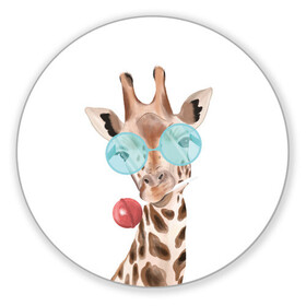 Коврик для мышки круглый с принтом Жираф в очках в Тюмени, резина и полиэстер | круглая форма, изображение наносится на всю лицевую часть | животные | жираф | звери | конфета | очки | чупа чупс