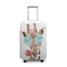 Чехол для чемодана 3D с принтом Жираф в очках в Тюмени, 86% полиэфир, 14% спандекс | двустороннее нанесение принта, прорези для ручек и колес | животные | жираф | звери | конфета | очки | чупа чупс