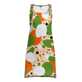 Платье-майка 3D с принтом Пятна и точки в Тюмени, 100% полиэстер | полуприлегающий силуэт, широкие бретели, круглый вырез горловины, удлиненный подол сзади. | зеленый | оранжевый | пятна | точки