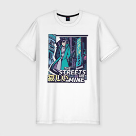 Мужская футболка хлопок Slim с принтом Anime Vaporwave Girl в Тюмени, 92% хлопок, 8% лайкра | приталенный силуэт, круглый вырез ворота, длина до линии бедра, короткий рукав | art | japan | japanese | landscape | neon | night | street | tokyo | urban | арт | вапорвейв | вывеска | девочка из манги | комиксы | манга | мои улицы | неон | ночь | паровая волна | пейзаж | персонаж аниме | рисунок в стиле аниме
