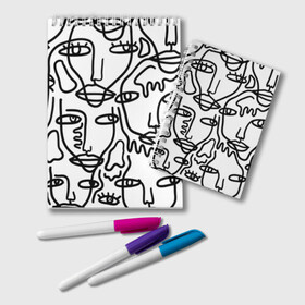 Блокнот с принтом Many faces в Тюмени, 100% бумага | 48 листов, плотность листов — 60 г/м2, плотность картонной обложки — 250 г/м2. Листы скреплены удобной пружинной спиралью. Цвет линий — светло-серый
 | face | many faces | one line | много лиц | одна линия