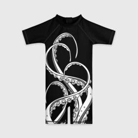 Детский купальный костюм 3D с принтом Octopus Black and White в Тюмени, Полиэстер 85%, Спандекс 15% | застежка на молнии на спине | Тематика изображения на принте: fish | kraken | ocean spirit | octopus | sea | summer | вода | водный мир | животные | зверь | кальмар | кракен | лето | монстр | море | морская живность | морские обитатели | осьминог | отпуск | рыба | черно белый | чуд