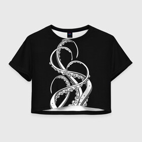 Женская футболка Crop-top 3D с принтом Octopus Black and White в Тюмени, 100% полиэстер | круглая горловина, длина футболки до линии талии, рукава с отворотами | fish | kraken | ocean spirit | octopus | sea | summer | вода | водный мир | животные | зверь | кальмар | кракен | лето | монстр | море | морская живность | морские обитатели | осьминог | отпуск | рыба | черно белый | чуд