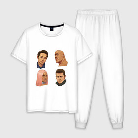 Мужская пижама хлопок с принтом Том и его друзья в Тюмени, 100% хлопок | брюки и футболка прямого кроя, без карманов, на брюках мягкая резинка на поясе и по низу штанин
 | Тематика изображения на принте: актер | круз | ники минаж | скала