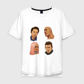Мужская футболка хлопок Oversize с принтом Том и его друзья в Тюмени, 100% хлопок | свободный крой, круглый ворот, “спинка” длиннее передней части | Тематика изображения на принте: актер | круз | ники минаж | скала