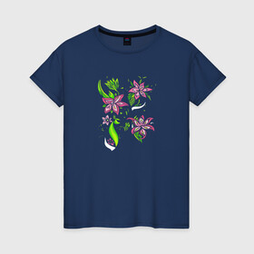 Женская футболка хлопок с принтом Four flowers в Тюмени, 100% хлопок | прямой крой, круглый вырез горловины, длина до линии бедер, слегка спущенное плечо | flowers | природа | растения | розовый цветок | цветы