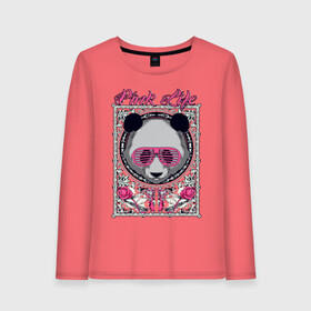 Женский лонгслив хлопок с принтом PINK LIFE в Тюмени, 100% хлопок |  | black | fashion | girl | life | panda | pink | roses | text | white | женский | жизнь | лето | мода | очки | панда | розовый | розы | стиль | узор