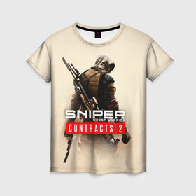Женская футболка 3D с принтом Sniper Ghost Warrior Contracts в Тюмени, 100% полиэфир ( синтетическое хлопкоподобное полотно) | прямой крой, круглый вырез горловины, длина до линии бедер | Тематика изображения на принте: ближный восток | игра | ликвидация | оружие | снайпер | цель | шутер
