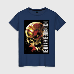 Женская футболка хлопок с принтом Five Finger Death Punch в Тюмени, 100% хлопок | прямой крой, круглый вырез горловины, длина до линии бедер, слегка спущенное плечо | fangs | groove metal | group | jaw | rock | skull | star | грув металл | группа | звезда | клыки | пасть | рок | череп