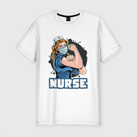 Мужская футболка хлопок Slim с принтом Медсестра в Тюмени, 92% хлопок, 8% лайкра | приталенный силуэт, круглый вырез ворота, длина до линии бедра, короткий рукав | covid | больница | вирус | медик | медсестра