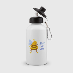 Бутылка спортивная с принтом Пчела Blet it bee в Тюмени, металл | емкость — 500 мл, в комплекте две пластиковые крышки и карабин для крепления | blet it bee | let it be | пчела | так блэт