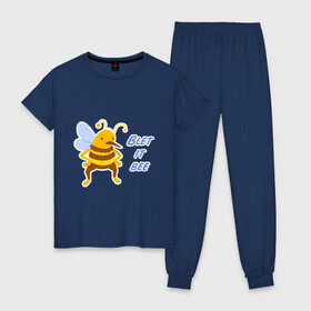Женская пижама хлопок с принтом Пчела Blet it bee в Тюмени, 100% хлопок | брюки и футболка прямого кроя, без карманов, на брюках мягкая резинка на поясе и по низу штанин | blet it bee | let it be | пчела | так блэт