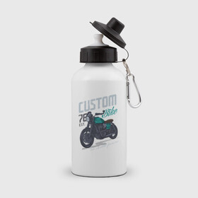 Бутылка спортивная с принтом Custom Bike в Тюмени, металл | емкость — 500 мл, в комплекте две пластиковые крышки и карабин для крепления | bike | custom | байк | байкер | кастом | мото | мотокросс | мотоцикл | скорость
