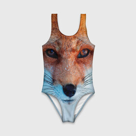 Детский купальник 3D с принтом Мордочка лисы в Тюмени, Полиэстер 85%, Спандекс 15% | Слитный крой, подклад по переду изделия, узкие бретели | fox | foxy | животное | звери | лиса | лисенок | лисичка | милая | рыжая | фокс