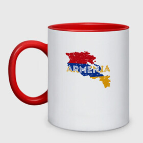 Кружка двухцветная с принтом Armenia Map в Тюмени, керамика | объем — 330 мл, диаметр — 80 мм. Цветная ручка и кайма сверху, в некоторых цветах — вся внутренняя часть | armenia | armenya | арарат | армения | армяне | армянин | горы | ереван | кавказ | народ | саркисян | ссср | страна | флаг