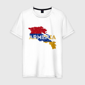Мужская футболка хлопок с принтом Armenia Map в Тюмени, 100% хлопок | прямой крой, круглый вырез горловины, длина до линии бедер, слегка спущенное плечо. | Тематика изображения на принте: armenia | armenya | арарат | армения | армяне | армянин | горы | ереван | кавказ | народ | саркисян | ссср | страна | флаг