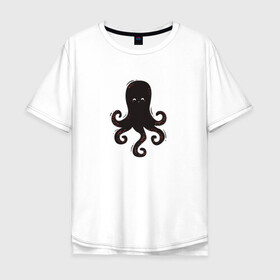 Мужская футболка хлопок Oversize с принтом Осьминог каваи в Тюмени, 100% хлопок | свободный крой, круглый ворот, “спинка” длиннее передней части | Тематика изображения на принте: cute | octopus | милый | морское | осьминог | осьминожка | паттерн | тентакли | щупальца