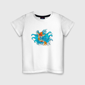 Детская футболка хлопок с принтом Рыбка Кои в Тюмени, 100% хлопок | круглый вырез горловины, полуприлегающий силуэт, длина до линии бедер | fish | water | вода | карп | карпы | кои | море | морское | рыба | цветы | японские