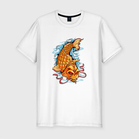 Мужская футболка хлопок Slim с принтом Рыбка Кои в Тюмени, 92% хлопок, 8% лайкра | приталенный силуэт, круглый вырез ворота, длина до линии бедра, короткий рукав | fish | water | вода | карп | карпы | кои | море | морское | рыба | цветы | японские
