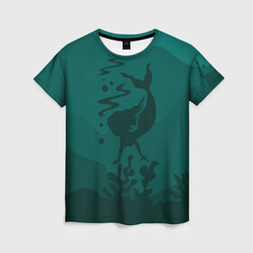 Женская футболка 3D с принтом Русалка в Тюмени, 100% полиэфир ( синтетическое хлопкоподобное полотно) | прямой крой, круглый вырез горловины, длина до линии бедер | flowers | mermaid | морская | русалка | русалочка | ундина | цветы