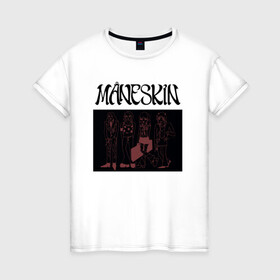 Женская футболка хлопок с принтом Maneskin в Тюмени, 100% хлопок | прямой крой, круглый вырез горловины, длина до линии бедер, слегка спущенное плечо | maneskin | manskin | monskin | манескин | монскин