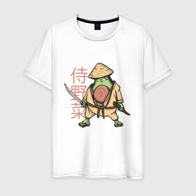 Мужская футболка хлопок с принтом Винтажный Авокадо Самурай в Тюмени, 100% хлопок | прямой крой, круглый вырез горловины, длина до линии бедер, слегка спущенное плечо. | art | avocado | cyberpunk samurai | kanji | ninja | oni | retro | ronin | samurai | shogun | vintage | арт | гуакамоле | иероглифы | кандзи | киберпанк самурай | мерч | путь воина | ретро | ронин | сёгун | токио | харакири | черный самурай | япо