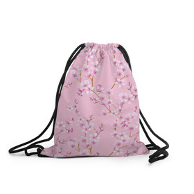 Рюкзак-мешок 3D с принтом Цветущая розовая вишня в Тюмени, 100% полиэстер | плотность ткани — 200 г/м2, размер — 35 х 45 см; лямки — толстые шнурки, застежка на шнуровке, без карманов и подкладки | cherry blossom | sakura | азия | весна | ветки | вишня | для девушки | женский | милый | нежный | природа | розовый | сакура | цветение | цветочный принт | цветущая вишня | цветущие ветки | цветущий миндаль