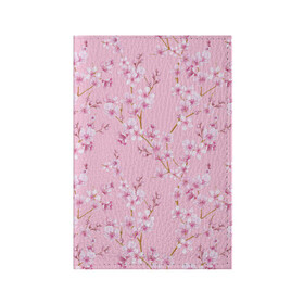 Обложка для паспорта матовая кожа с принтом Цветущая розовая вишня в Тюмени, натуральная матовая кожа | размер 19,3 х 13,7 см; прозрачные пластиковые крепления | cherry blossom | sakura | азия | весна | ветки | вишня | для девушки | женский | милый | нежный | природа | розовый | сакура | цветение | цветочный принт | цветущая вишня | цветущие ветки | цветущий миндаль