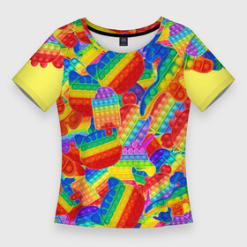 Женская футболка 3D Slim с принтом Разные Pop It масляная краска в Тюмени,  |  | amogus | among us | pop it | popit | амогус | амонг ас | динозавр | кошка pop it | мороженое | поп ит | поп ыт | попит | попыт | симпл | симпл димпл