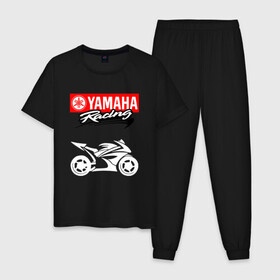Мужская пижама хлопок с принтом YAMAHA ЯМАХА RACING в Тюмени, 100% хлопок | брюки и футболка прямого кроя, без карманов, на брюках мягкая резинка на поясе и по низу штанин
 | motorcycle | yamaha | yzf r6. | байк | байкер | мотоспорт | мототехника | мотоцикл | мотоциклист | скутер | ямаха