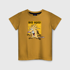 Детская футболка хлопок с принтом Бобр Норберт Big hug! в Тюмени, 100% хлопок | круглый вырез горловины, полуприлегающий силуэт, длина до линии бедер | beaver | norbert | the angry beavers | бобр | злые бобры | крутые бобры | норберт | фостер