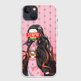 Чехол для iPhone 13 с принтом SENPAI NEZUKO | НЕЗУКО ПАТТЕРН в Тюмени,  |  | anime | demon slayer | kimetsu no yaiba | senpai | аниме | бесконечный поезд | зеницу | иноске | иноске хашибира | клинок | клинок рассекающий демонов | манга | недзуко | незука | незуко | нэзуко | рассекающий демонов