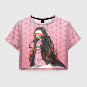 Женская футболка Crop-top 3D с принтом SENPAI NEZUKO НЕЗУКО ПАТТЕРН в Тюмени, 100% полиэстер | круглая горловина, длина футболки до линии талии, рукава с отворотами | anime | demon slayer | kimetsu no yaiba | senpai | аниме | бесконечный поезд | зеницу | иноске | иноске хашибира | клинок | клинок рассекающий демонов | манга | недзуко | незука | незуко | нэзуко | рассекающий демонов