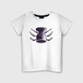 Детская футболка хлопок с принтом Хоккейный кубок с клюшками в Тюмени, 100% хлопок | круглый вырез горловины, полуприлегающий силуэт, длина до линии бедер | зимний | игра | клюшка | кубок | победа | символ | спорт | хоккей