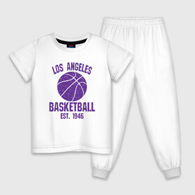 Детская пижама хлопок с принтом LA Basketball в Тюмени, 100% хлопок |  брюки и футболка прямого кроя, без карманов, на брюках мягкая резинка на поясе и по низу штанин
 | basketball | bryant | game | james | kobe | lakers | lebron | los angeles | nba | sport | streetball | баскетбол | баскетболист | брайант | игра | игрок | коби | леброн | лейкерс | мяч | нба | спорт | стритбол | тренер