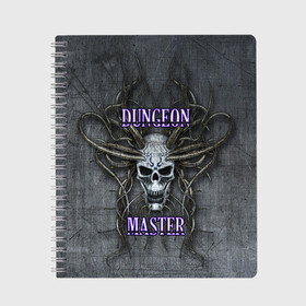 Тетрадь с принтом DM Dungeon Master SKULL в Тюмени, 100% бумага | 48 листов, плотность листов — 60 г/м2, плотность картонной обложки — 250 г/м2. Листы скреплены сбоку удобной пружинной спиралью. Уголки страниц и обложки скругленные. Цвет линий — светло-серый
 | Тематика изображения на принте: dd | dm | dungeon master | dungeons and dragons | skull | днд | мастер подземелий | подземелья и драконы
