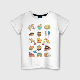 Детская футболка хлопок с принтом Кулинарные моменты в Тюмени, 100% хлопок | круглый вырез горловины, полуприлегающий силуэт, длина до линии бедер | вишня | еда | кексик | миксер | пироженое | торт