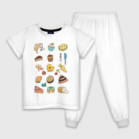 Детская пижама хлопок с принтом Кулинарные моменты в Тюмени, 100% хлопок |  брюки и футболка прямого кроя, без карманов, на брюках мягкая резинка на поясе и по низу штанин
 | Тематика изображения на принте: вишня | еда | кексик | миксер | пироженое | торт