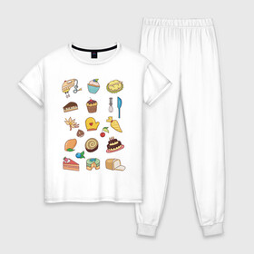 Женская пижама хлопок с принтом Кулинарные моменты в Тюмени, 100% хлопок | брюки и футболка прямого кроя, без карманов, на брюках мягкая резинка на поясе и по низу штанин | вишня | еда | кексик | миксер | пироженое | торт