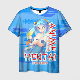 Мужская футболка 3D с принтом Anime vs Hentai в Тюмени, 100% полиэфир | прямой крой, круглый вырез горловины, длина до линии бедер | Тематика изображения на принте: девушка | надпись | хентаи