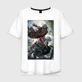 Мужская футболка хлопок Oversize с принтом Dark Souls воины в Тюмени, 100% хлопок | свободный крой, круглый ворот, “спинка” длиннее передней части | dark souls | fantasy | iron | warrior | бойцы | в доспехах | крестоносцы | фентези