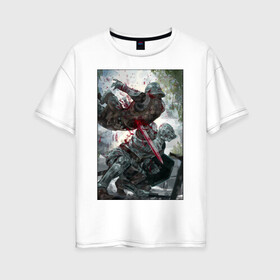 Женская футболка хлопок Oversize с принтом Dark Souls воины в Тюмени, 100% хлопок | свободный крой, круглый ворот, спущенный рукав, длина до линии бедер
 | dark souls | fantasy | iron | warrior | бойцы | в доспехах | крестоносцы | фентези