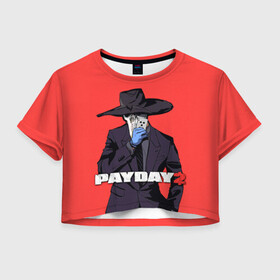 Женская футболка Crop-top 3D с принтом Чумной Pay Day 2 в Тюмени, 100% полиэстер | круглая горловина, длина футболки до линии талии, рукава с отворотами | game | games | pay day | payday | бандиты | грабители | зфн вфн | игра | игры | пэй дэй