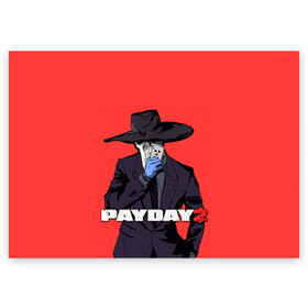 Поздравительная открытка с принтом Чумной Pay Day 2 в Тюмени, 100% бумага | плотность бумаги 280 г/м2, матовая, на обратной стороне линовка и место для марки
 | game | games | pay day | payday | бандиты | грабители | зфн вфн | игра | игры | пэй дэй