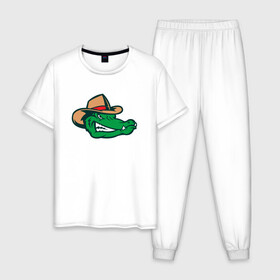 Мужская пижама хлопок с принтом Аллигатор в панаме в Тюмени, 100% хлопок | брюки и футболка прямого кроя, без карманов, на брюках мягкая резинка на поясе и по низу штанин
 | alligator | crocodile | reptile | аллигатор | крокодил | крокодильчик