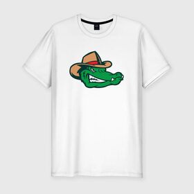 Мужская футболка хлопок Slim с принтом Аллигатор в панаме в Тюмени, 92% хлопок, 8% лайкра | приталенный силуэт, круглый вырез ворота, длина до линии бедра, короткий рукав | alligator | crocodile | reptile | аллигатор | крокодил | крокодильчик